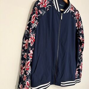 Floral Sleeve Navy slim Fit Bomber Jacket